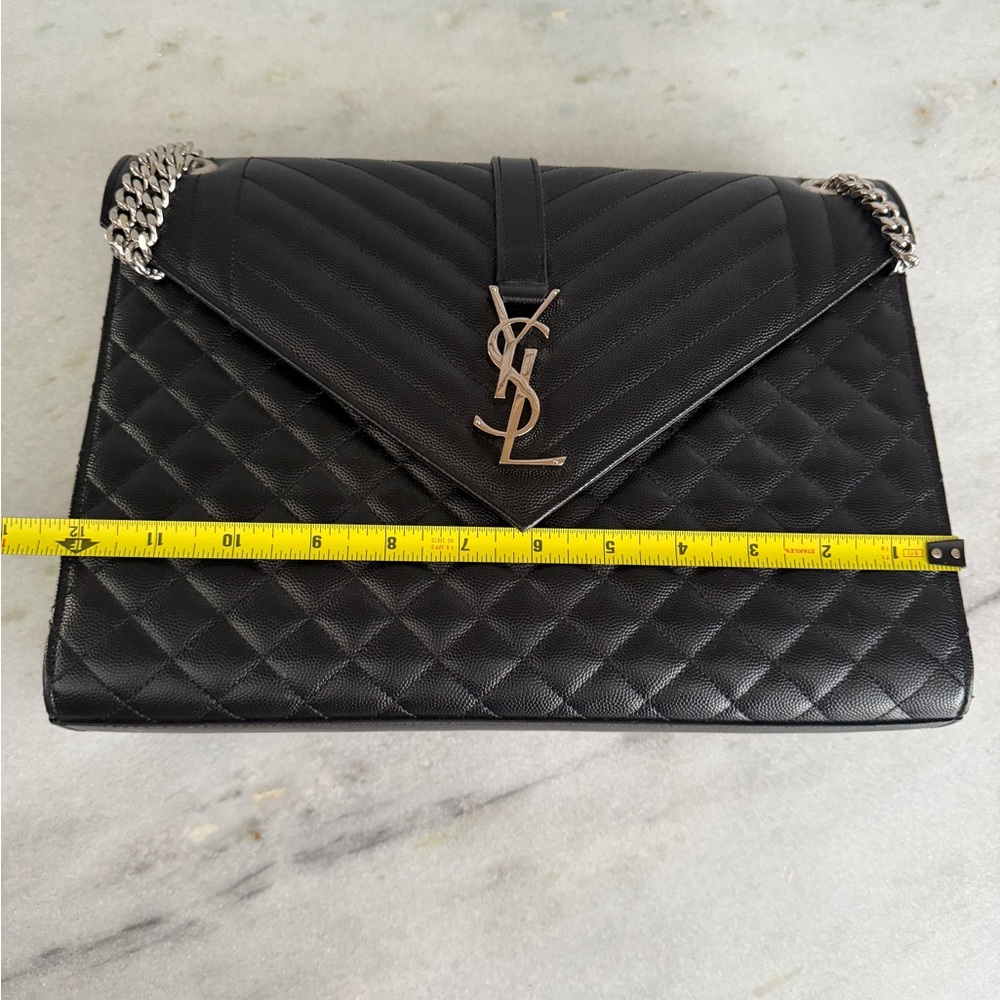 Saint Laurent large envelope Black Quilted Shoulder Bag silver hardware like NEW - Picture 12 of 16